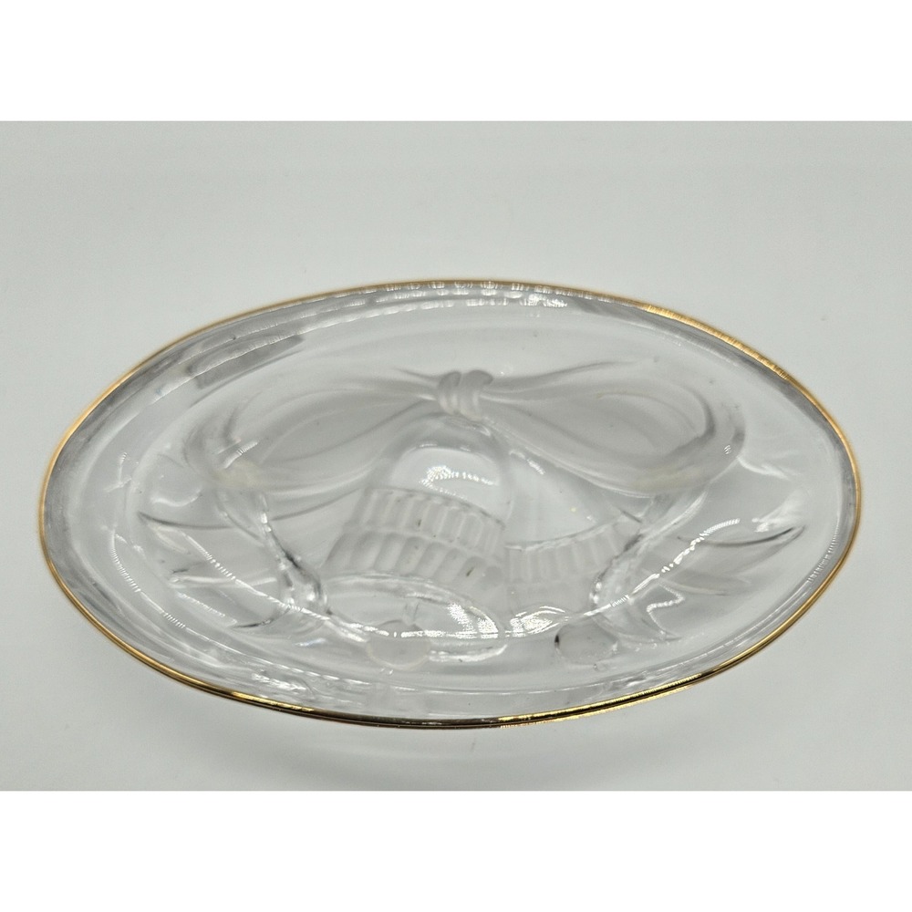 Mikasa Studio Nova Oval Glass Dish Gold Gilt Rim Bells And Ribbons Design 7" - Picture 2 of 11